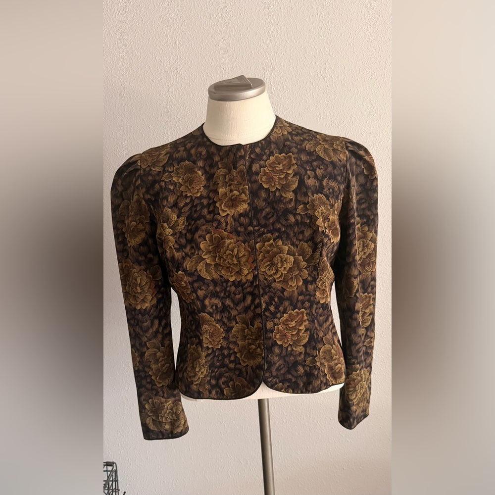 Maggy London by Jeannene Booher Black and Brown Floral Blazer Size 12